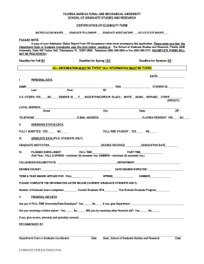 Florida A&M University Graduate Eligibility Form