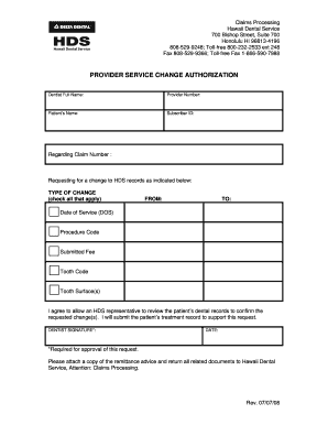Hawaii Dental Service Provider Change Authorization