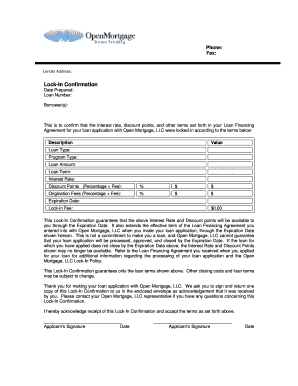 Lock-In Confirmation for VA Loan