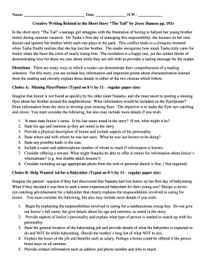 Creative Writing Assignment for Short Story The Tail