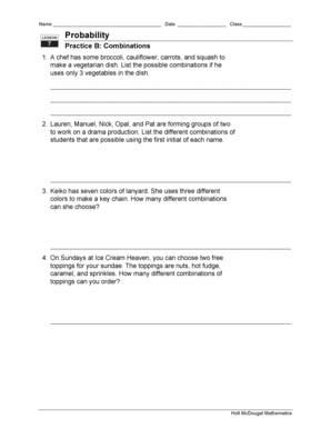 Combinations Math Worksheet