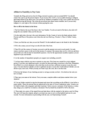 Affidavit of Inability to Pay Costs