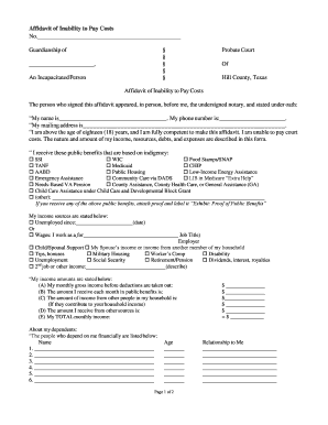 Affidavit of Inability to Pay Costs