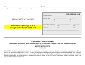 Wisconsin Center District Employment Application