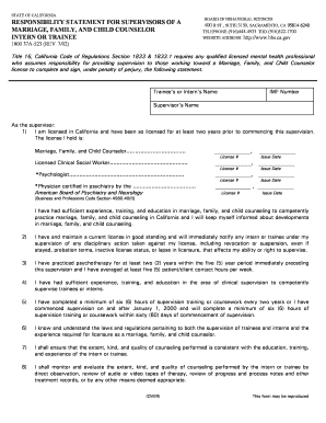 California Supervisor Responsibility Statement for Marriage, Family, and Child Counselor