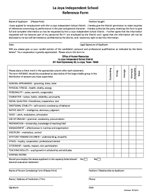La Joya Independent School Reference Form