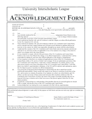 University Interscholastic League Professional Acknowledgement Form