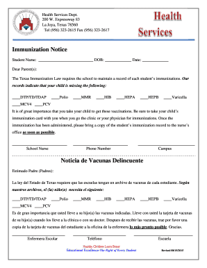 Texas Immunization Notice