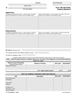 Ontario Form 13B: Net Family Property Statement