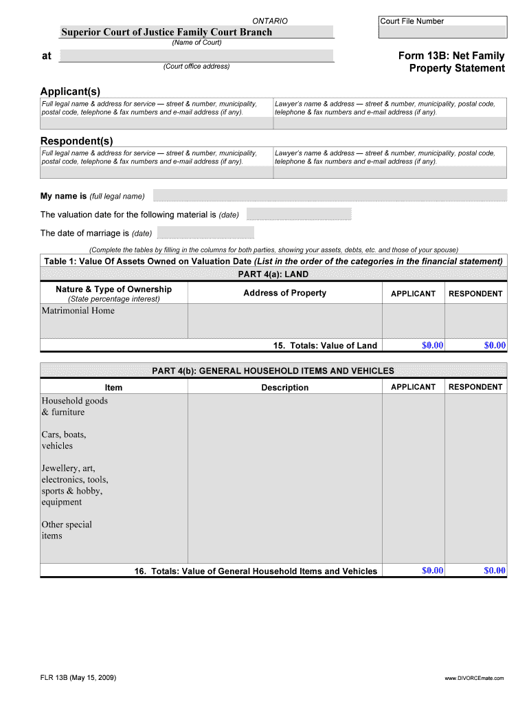 Fillable Online Form 13B Net Family Property Statementdoc Fax Email 