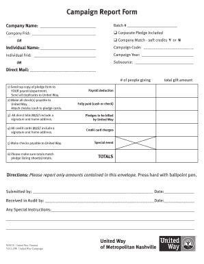 United Way Campaign Report Form
