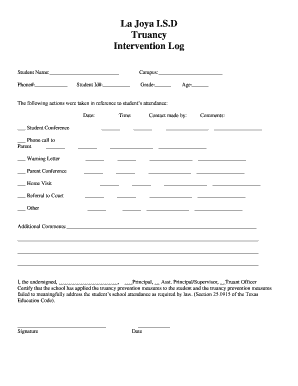 Truancy Intervention Log