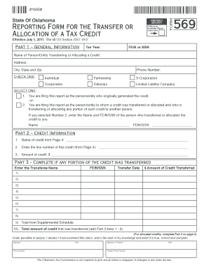 Oklahoma Tax Credit Transfer or Allocation Form