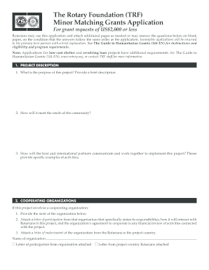 Rotary Foundation Minor Matching Grants Application