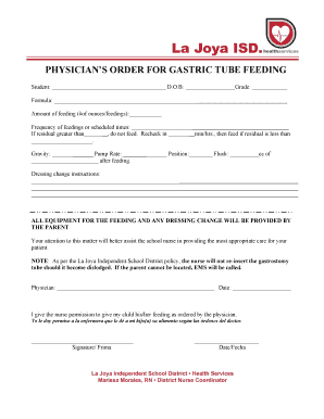 Physician’s Order for Gastric Tube Feeding