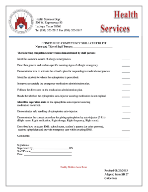 Epinephrine Competency Skill Checklist