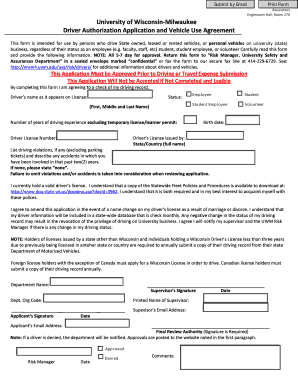 University of Wisconsin Milwaukee Driver Authorization Application