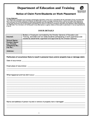 Queensland Student Work Placement Claim Form