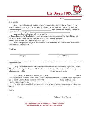 School Immunization Compliance Notice