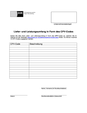 Unternehmensstempel und CPV-Code-Erklärung