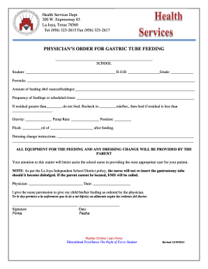Physician's Order for Gastric Tube Feeding