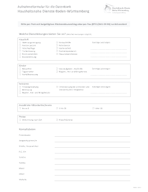 Haushaltsnahe Dienste Baden-Württemberg Aufnahmeformular