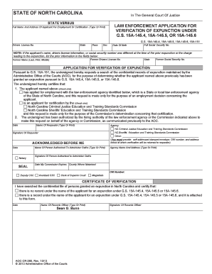 North Carolina Law Enforcement Expunction Verification Application