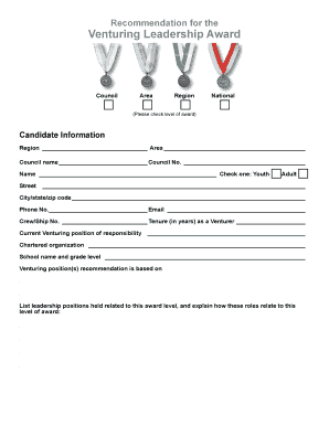 Venturing Leadership Award Nomination Form