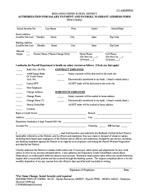 Redlands Unified School District Salary Payment Authorization