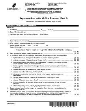 Guardian Life Insurance Medical Examination Form