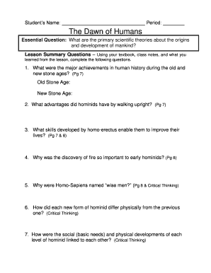 The Dawn of Humans Worksheet