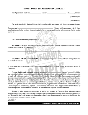 Standard Subcontract Agreement