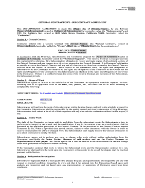 California General Contractor Subcontract Agreement