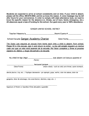 Student Absence Excuse Form