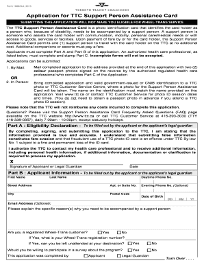 TTC Support Person Assistance Card Application