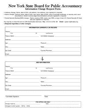 New York State Board for Public Accountancy Information Change Request Form
