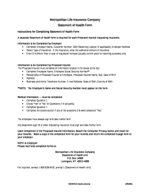 MetLife Statement of Health Form