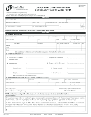 Health Net Life Employee Dependent Enrollment Form