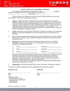 Comodo Certificate Subscriber Agreement