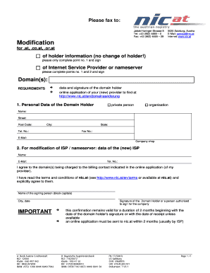 Formular zur Änderung der Domaininhaberinformationen