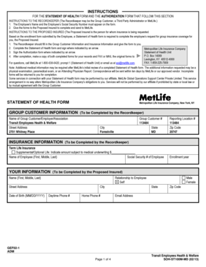 MetLife Statement of Health Form