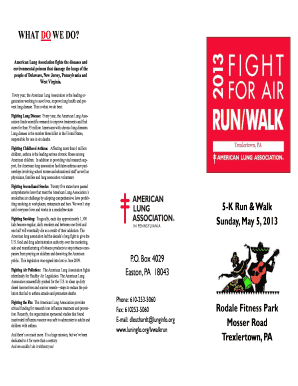 American Lung Association 5K Run and Walk Entry Form