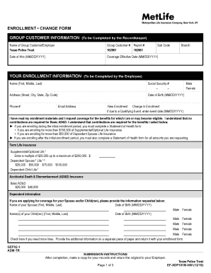 MetLife Group Life Insurance Enrollment Form