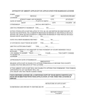 Affidavit of Absent Applicant for Marriage License