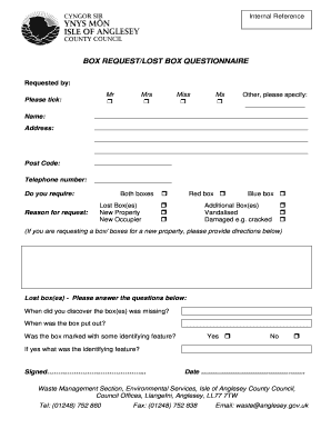 Box Request/Lost Box Questionnaire