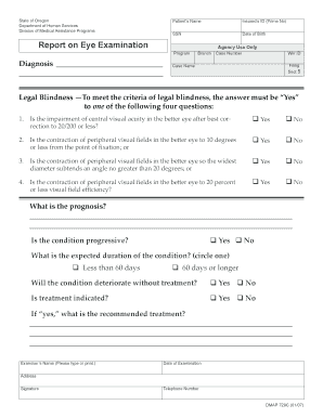 Oregon Eye Examination Report for Legal Blindness