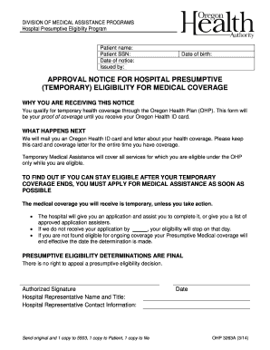 Oregon Hospital Presumptive Eligibility Approval Notice