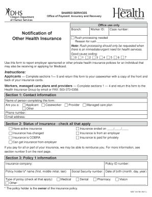 Notification of Other Health Insurance