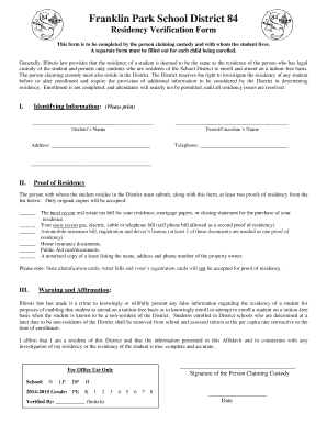 Franklin Park School District Residency Verification Form