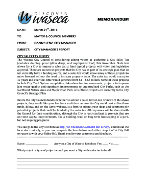 City Sales Tax Survey Form